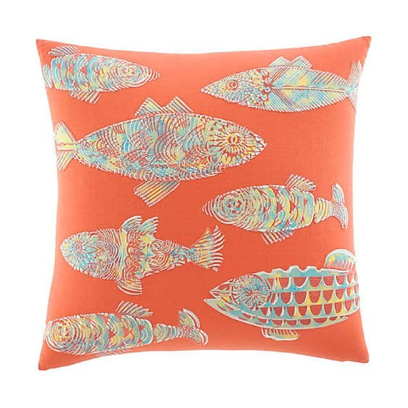 Tommy Bahama 20" Square ORANGE Embroidered BATIK FISH Throw Pillow - brand new - Picture 1 of 9
